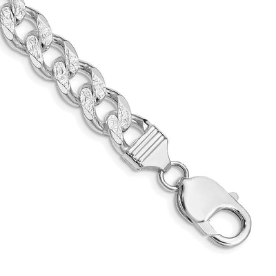 Sterling Silver Rhodium-plated Pavé Curb Bracelet, 8 x 9.3mm