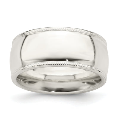 Sterling Silver Comfort Fit Half Round Milgrain Band