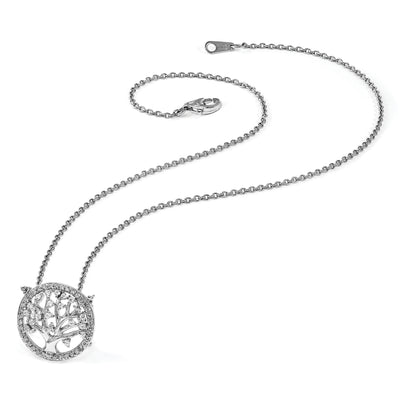 Cheryl M Sterling Silver Rhodium-plated Brilliant-cut CZ Tree Of Life Necklace, 18 x 18mm