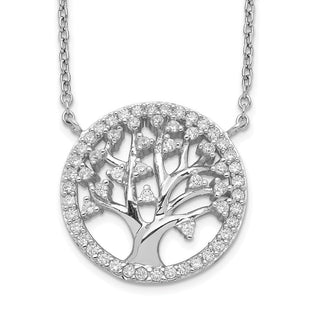 Cheryl M Sterling Silver Rhodium-plated Brilliant-cut CZ Tree Of Life Necklace (Style QCM1253-18)