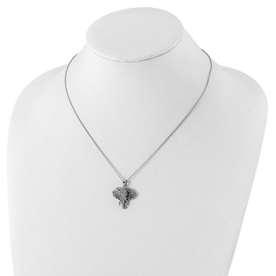 Cheryl M Sterling Silver Rhodium-plated Brilliant-cut Black and White CZ Filigree Elephant Necklace