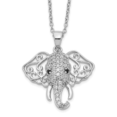 Cheryl M Sterling Silver Rhodium-plated Brilliant-cut Black and White CZ Filigree Elephant Necklace