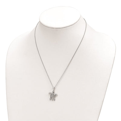 Cheryl M Sterling Silver Rhodium-plated Brilliant-cut Black Glass and Brilliant-cut White CZ Filigree Turtle Necklace
