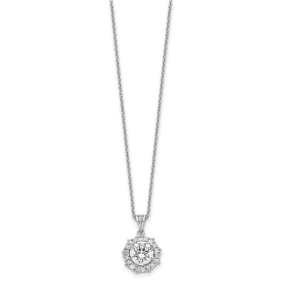 Cheryl M Sterling Silver Rhodium-plated Brilliant-cut and Emerald-cut CZ Halo Necklace