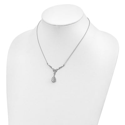 Cheryl M Sterling Silver Rhodium-plated Fancy Brilliant-cut CZ Teardrop Dangle Necklace with Extender