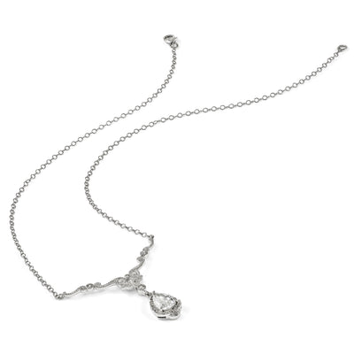 Cheryl M Sterling Silver Rhodium-plated Fancy Brilliant-cut CZ Teardrop Dangle Necklace with Extender