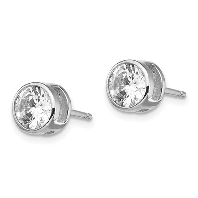 Cheryl M Sterling Silver Rhodium-plated Brilliant-cut CZ Bezel Stud Post Earrings