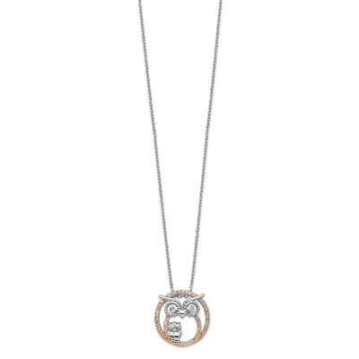 Cheryl M Sterling Silver Rhodium-plated and Rose Gold-plated Brilliant-cut CZ Owls Circle Necklace