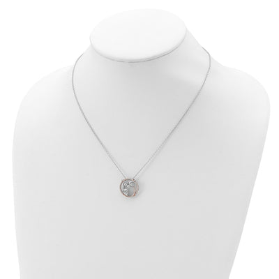 Cheryl M Sterling Silver Rhodium-plated and Rose Gold-plated Brilliant-cut CZ Owls Circle Necklace