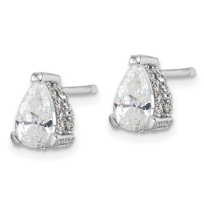Cheryl M Sterling Silver Rhodium-plated Brilliant-cut Pear Shaped CZ with Pavé Gallery Post Stud Earrings