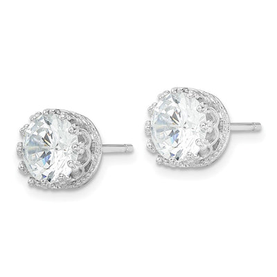 Cheryl M Sterling Silver Rhodium-plated Brilliant-cut CZ Crown Post Stud Earrings