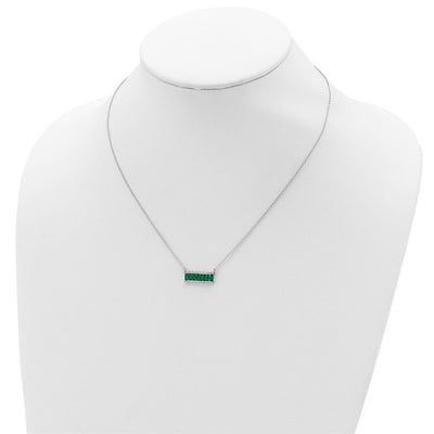 Cheryl M Sterling Silver Rhodium-plated Emerald-cut Green Nano Crystal and Brilliant-cut White CZ Bar Necklace