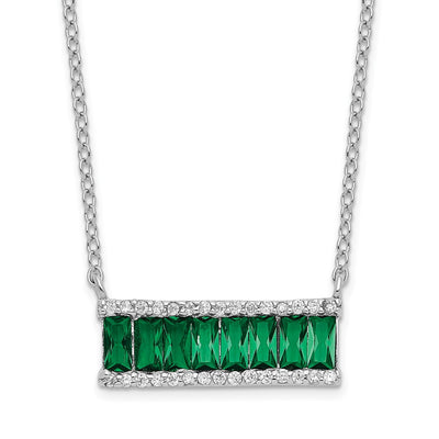 Cheryl M Sterling Silver Rhodium-plated Emerald-cut Green Nano Crystal and Brilliant-cut White CZ Bar Necklace