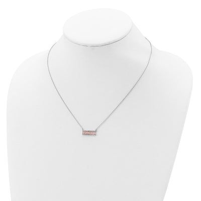 Cheryl M Sterling Silver Rhodium-plated Emerald-cut Pink Nano Crystal and White Brilliant-cut CZ Bar Necklace