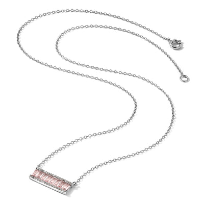 Cheryl M Sterling Silver Rhodium-plated Emerald-cut Pink Nano Crystal and White Brilliant-cut CZ Bar Necklace