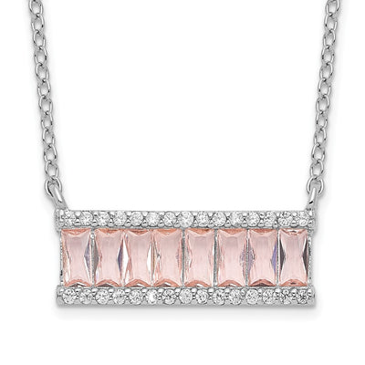 Cheryl M Sterling Silver Rhodium-plated Emerald-cut Pink Nano Crystal and White Brilliant-cut CZ Bar Necklace