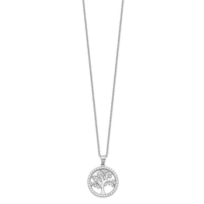 Cheryl M Sterling Silver Rhodium-plated Brilliant-cut CZ Tree Of Life Necklace, 18 x 20mm
