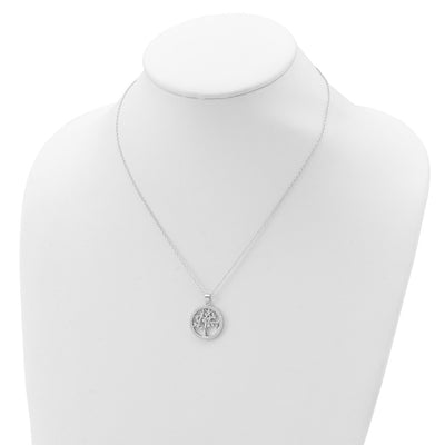 Cheryl M Sterling Silver Rhodium-plated Brilliant-cut CZ Tree Of Life Necklace, 18 x 20mm
