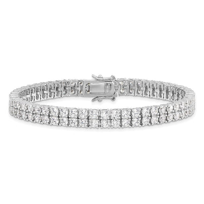 Cheryl M Sterling Silver Rhodium-plated Brilliant-cut CZ Two Row Tennis Bracelet
