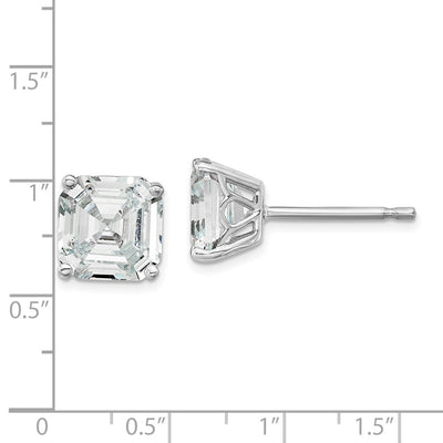 Cheryl M Sterling Silver Rhodium-plated Asscher-cut CZ Square Post Stud Earrings