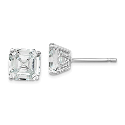 Cheryl M Sterling Silver Rhodium-plated Asscher-cut CZ Square Post Stud Earrings