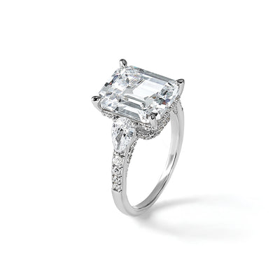 Cheryl M Sterling Silver Rhodium-plated Fancy Emerald-cut and Brilliant-cut CZ Ring