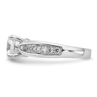 Cheryl M Sterling Silver Rhodium-plated Brilliant-cut Round CZ with Side Stones Fashion Ring