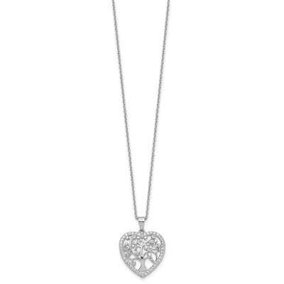 Cheryl M Sterling Silver Rhodium-plated Brilliant-cut CZ Tree of Life Heart Necklace with Extender