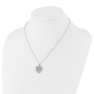 Cheryl M Sterling Silver Rhodium-plated Brilliant-cut CZ Tree of Life Heart Necklace with Extender