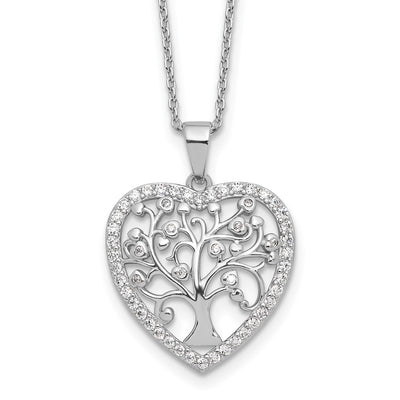 Cheryl M Sterling Silver Rhodium-plated Brilliant-cut CZ Tree of Life Heart Necklace with Extender