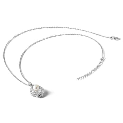 Cheryl M Sterling Silver Rhodium-plated Freshwater Cultured Pearl and Brilliant-cut CZ Teardrop Design Necklace with Extender