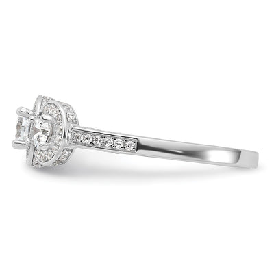Cheryl M Sterling Silver Rhodium-plated Brilliant-cut CZ Three Stone Halo w/ Side Stones Ring