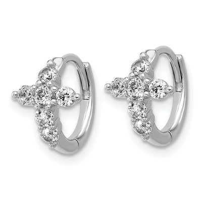 Cheryl M Sterling Silver Rhodium-plated Polished CZ Cross Hinged Round Hoop Earrings