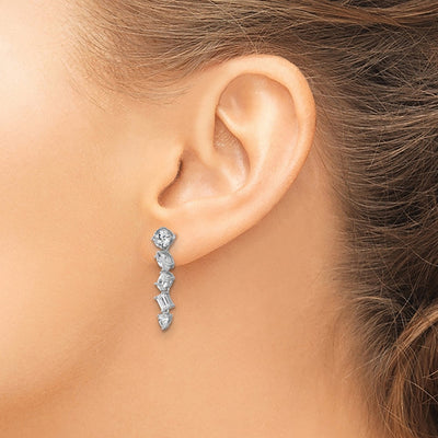 Cheryl M Sterling Silver Rhodium-plated Polished Fancy Multi-cut CZ Post Dangle Earrings, 25.4 x 5.55mm