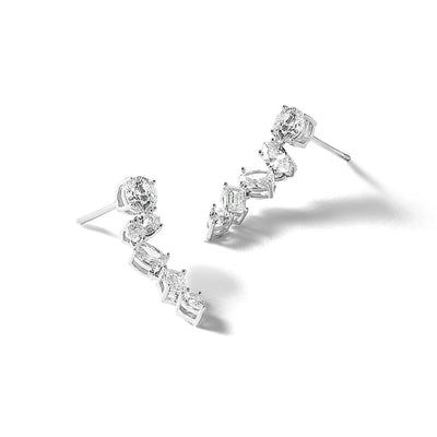 Cheryl M Sterling Silver Rhodium-plated Polished Fancy Multi-cut CZ Post Dangle Earrings, 25.4 x 5.55mm