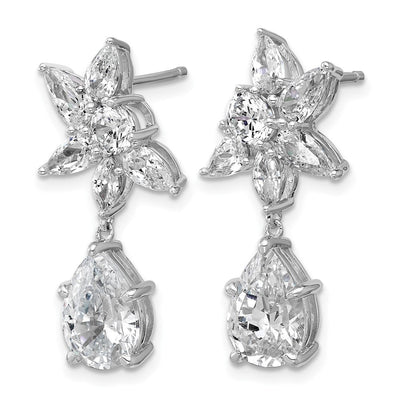 Cheryl M Sterling Silver Rhodium-plated Polished Fancy Multi-cut CZ Post Dangle Earrings, 27.2 x 11.5mm