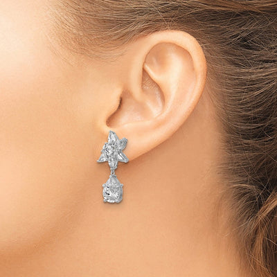 Cheryl M Sterling Silver Rhodium-plated Polished Fancy Multi-cut CZ Post Dangle Earrings, 27.2 x 11.5mm