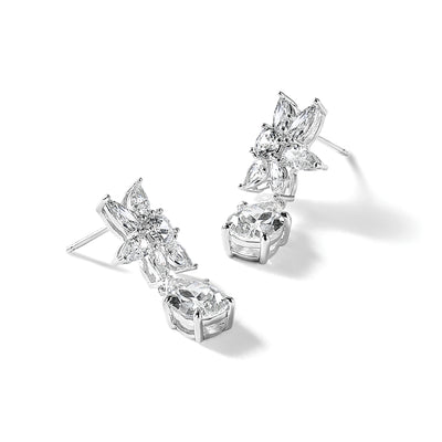 Cheryl M Sterling Silver Rhodium-plated Polished Fancy Multi-cut CZ Post Dangle Earrings, 27.2 x 11.5mm