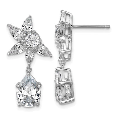 Cheryl M Sterling Silver Rhodium-plated Polished Fancy Multi-cut CZ Post Dangle Earrings, 27.2 x 11.5mm