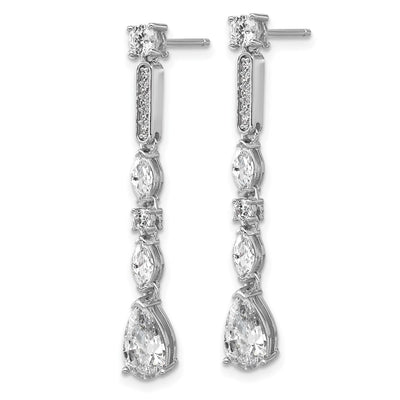 Cheryl M Sterling Silver Rhodium-plated Polished Fancy CZ Teardrop Post Dangle Earrings, 36.8 x 5.25mm