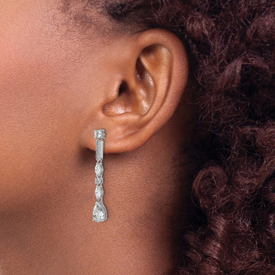Cheryl M Sterling Silver Rhodium-plated Polished Fancy CZ Teardrop Post Dangle Earrings, 36.8 x 5.25mm