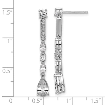 Cheryl M Sterling Silver Rhodium-plated Polished Fancy CZ Teardrop Post Dangle Earrings, 36.8 x 5.25mm