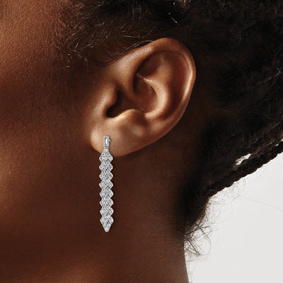 Cheryl M Sterling Silver Rhodium-plated Polished Fancy CZ Post Dangle Earrings, 36 x 5.25mm