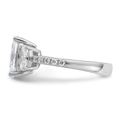 Cheryl M Sterling Silver Rhodium-plated Polished Fancy 3-Stone Oval CZ Ring