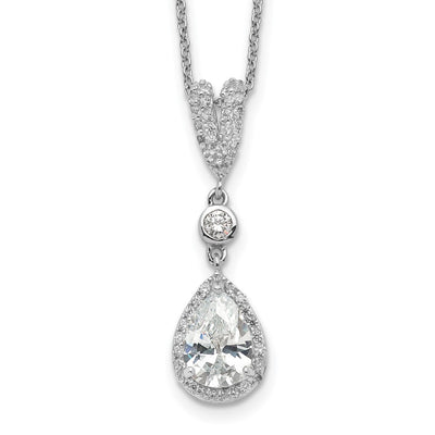 Cheryl M Sterling Silver Rhodium-plated Brilliant-cut CZ Teardrop and Bezel Halo Necklace