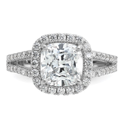 Cheryl M Sterling Silver Rhodium-plated Polished Cushion-cut CZ Halo Ring