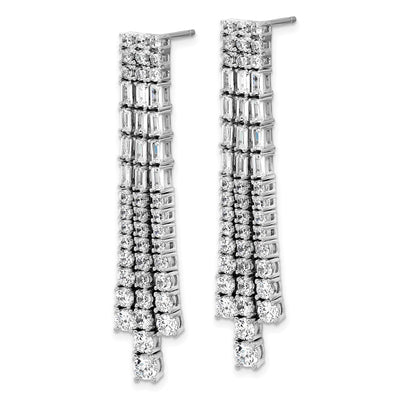 Cheryl M Sterling Silver Rhodium-plated Polished Fancy 3-Row CZ Post Dangle Earrings, 48 x 9mm