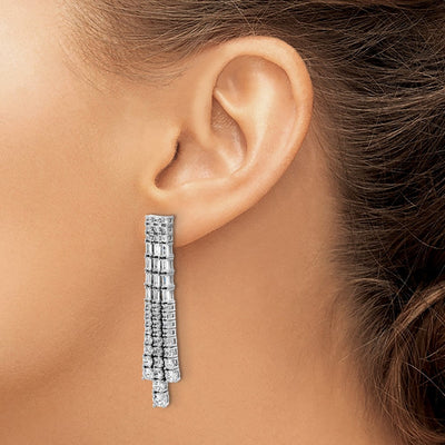 Cheryl M Sterling Silver Rhodium-plated Polished Fancy 3-Row CZ Post Dangle Earrings, 48 x 9mm