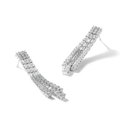 Cheryl M Sterling Silver Rhodium-plated Polished Fancy 3-Row CZ Post Dangle Earrings, 48 x 9mm