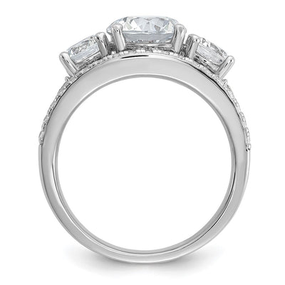 Cheryl M Sterling Silver Rhodium-plated Polished 3-Stone CZ Ring with 2 Bands Ring Set